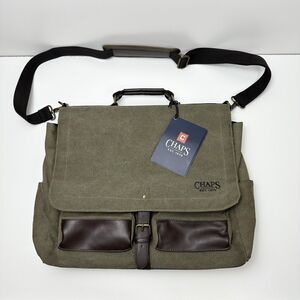 CHAPS Business Messenger Canvas Laptop Shoulder Bag Elmhurst Green Brown